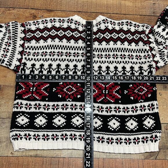 Vintage Eddie Bauer Cardigan Sweater Womens Medium Black Red Fair Isle Nordic - Picture 5 of 8